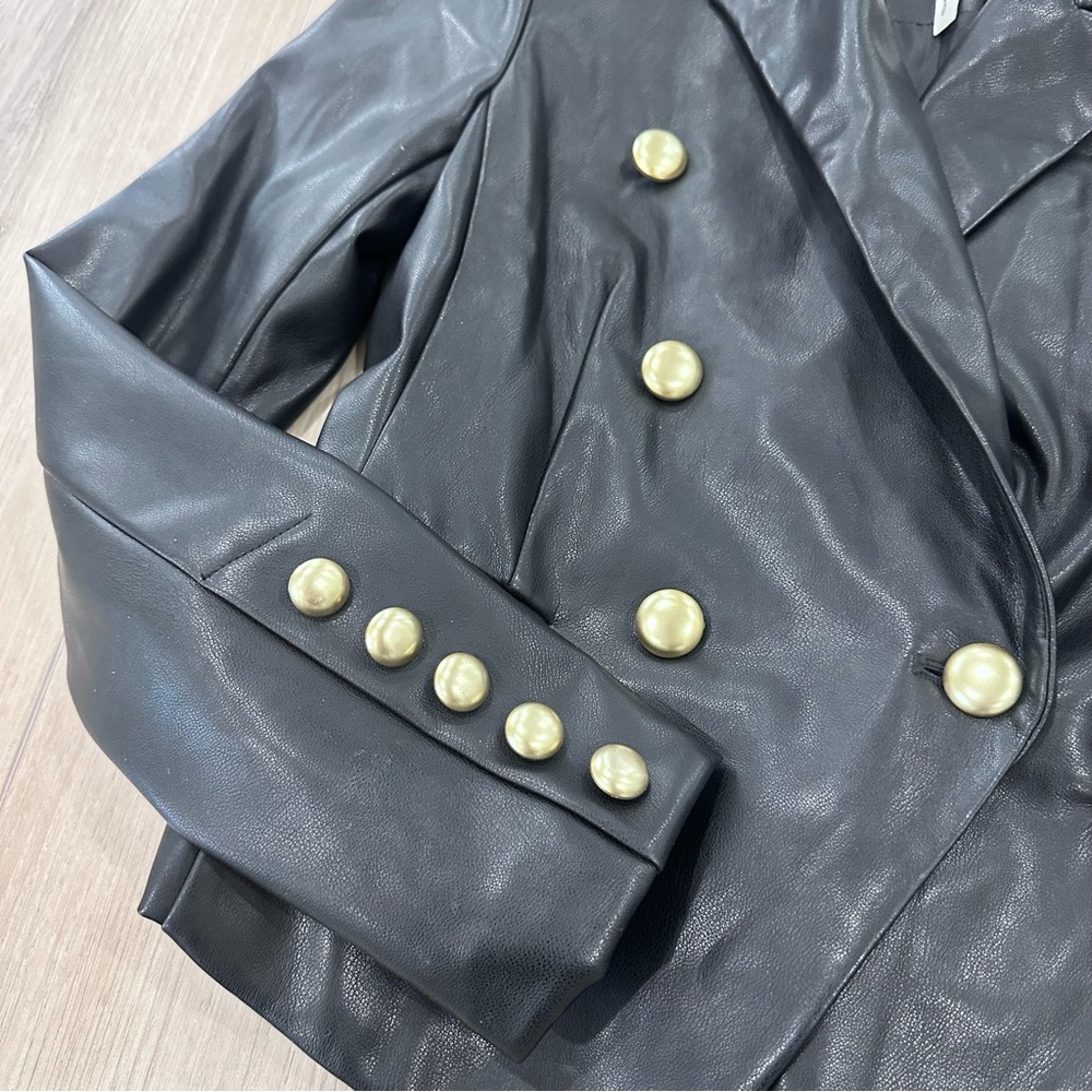 Avec Les Filles faux leather motorcycle jacket blazer black gold button XS - Picture 4 of 9